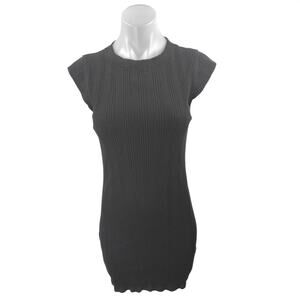Zara Black Short Cap Sleeve Ribbed Knit Sculpt Sweater Mini Bodycon Dress Size M